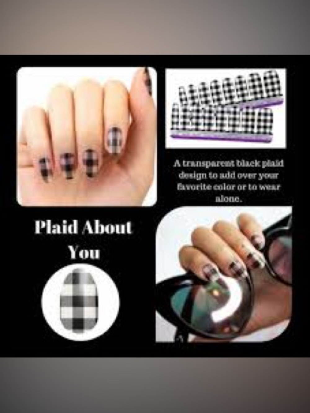 Color Street Black & White Buffalo Plaid Nail Strips